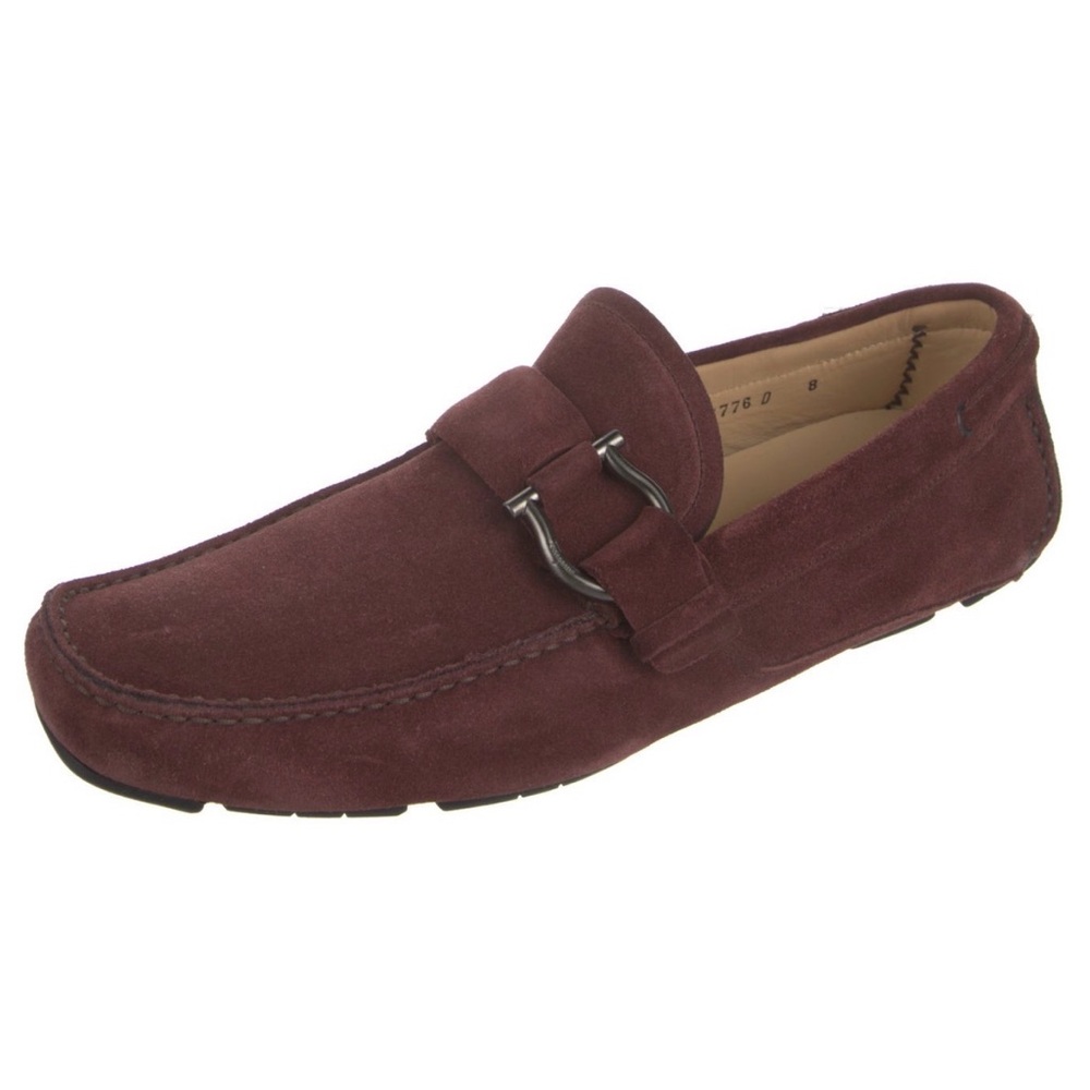 Salvatore Ferragamo Gancini Buckle Strap Burgundy Red Wine Suede Drivers US 8 D